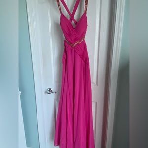 Beautiful, pink, beaded evening gown, size 14